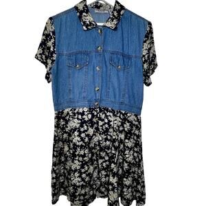 Anegada's Collection Vintage Dress Large Button Up Floral Denim Girlhood Y2K 90s